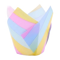 Papieren tulpvormige muffinvormpjes met regenboogstrepen - PME - 24 stuks