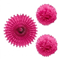 Waaierhanger met gekleurde pompons - 3 stuks