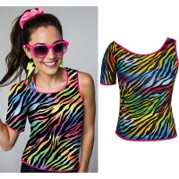 Neon zebra T-shirt jaren 80