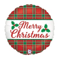 Ronde 'Merry Christmas' geruite ballon van 46 cm - Grabo