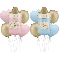 Ballonnenboeket met babyfles voor een babyshower - 5 stuks