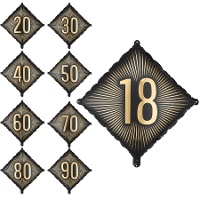 Happy Birthday ruitvormige folieballon met nummer, 46 cm - 1 stuk