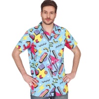 Overhemd met jaren 80 print in blauw