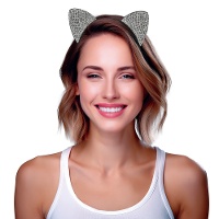 Haarband met kattenoren en glittersteentjes