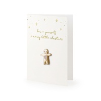 Kerstwenskaart 'Have yourself a merry little Christmas' met gemberkoekmannetje pin