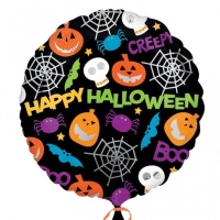 Ronde ballon met figuren en de boodschap 'Happy Halloween' van 46 cm - Anagram