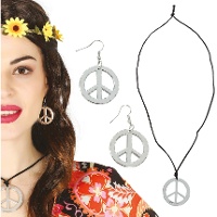 Zilveren hippie ketting en oorbellen