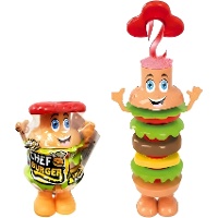 Chef-hamburger met harde snoep en assorti smaakpoeders - 1 stuk