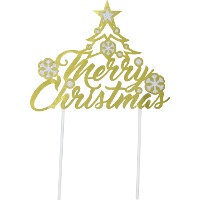 Gouden Merry Christmas-taarttopper van 16 x 24 cm