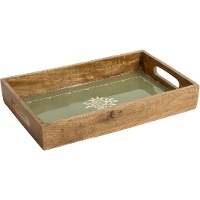 Dienblad 41 x 26 cm - rustiek, olijfgroen met bladmotief