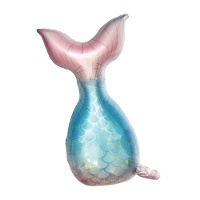 Blauw en roze zeemeerminstaart ballon van 81 cm