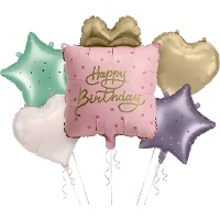Happy Birthday-ballonnenboeket in pastelkleuren - 5 stuks
