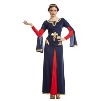 Middeleeuws blauw en rood kostuum voor vrouwen