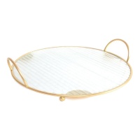 Glazen dienblad met gouden rand van 33,6 x 32,3 cm