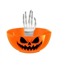 Oranje Halloween-schaal met skelethand