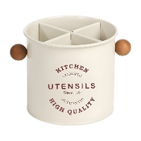 Vintage utensilienhouder met decoratieve houten handgrepen