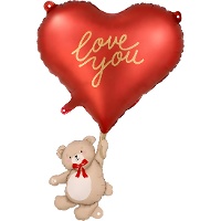 Rode hartvormige ballon met teddybeer Love You