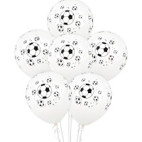 Set van 6 witte ballonnen met voetbalprint