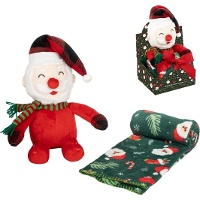 Kerstmanknuffel met deken van 90 x 75 cm