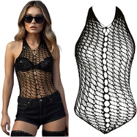 Zwarte netbody met siersteentjes