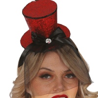 Steampunk mini hoge hoed in rood