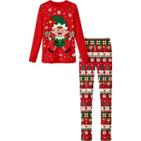 Kinderpyjama met kerstelfjesprint