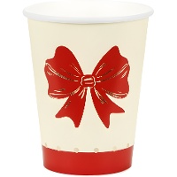 Papieren bekers 250 ml met kerststrik - 6 stuks