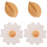 Witte ouwelbloemen en gouden bladeren - 10 stuks