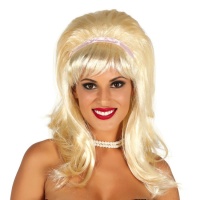 Blonde pruik met volume en roze lint