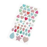 3D stickers van hartvormen, sterren en druppels - 56 stuks