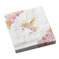 Servetten met eenhoorn, bloemen en sterren 16,5 x 16,5 cm - 12 stuks