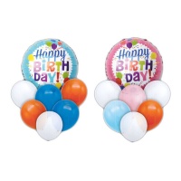 Happy Birthday Boeket in blauw en roze - 7 stuks