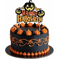 Taarttopper Happy Halloween met pompoenen, 16 x 24 cm