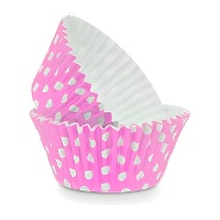 Roze cupcakevormpjes met witte stippen - 24 stuks