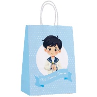 Blauwe communietas met stippen, 21 x 15 x 8 cm