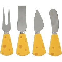 Set van 4 kaasmessen met gele handvatten