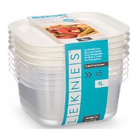 Tupper van 1 L vierkant met deksel - 5 stuks