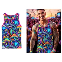 Heren-singlet met psychedelische paddenstoelenprint