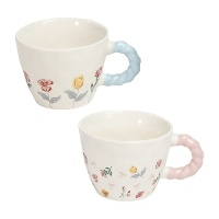 Mok 255 ml met bloemenprint en gevlochten handvat - 1 stuk