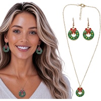Sieradenset met ketting en oorbellen met kerstkransmotief