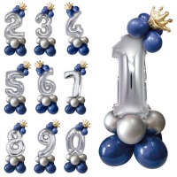 Boeket van nummerballonnen met blauwe kroon - 1 stuk
