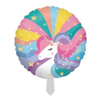 Ronde multicolor eenhoornmanen ballon van 45 cm