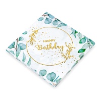 Servetten met 'Happy Birthday' bloemenontwerp 16,5 x 16,5 cm - 12 stuks