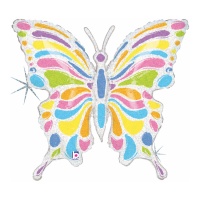 Holografische pastelkleurige vlinderballon van 84 cm - Grabo