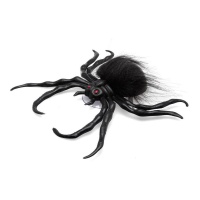 Zwarte spin met haar en rode ogen van 18 x 17 cm