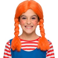 Oranje pruik met kindervlechten