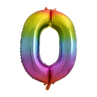 Folieballon cijfer 0 - regenboog - 86 cm - Globos Nordic - 1 stuk