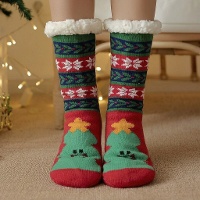 Kerstsokken met kerstboommotief en zachte teddyboord - one size - 1 paar