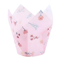 Papieren tulpenvormige muffinvormpjes met roze bloemen - PME - 24 stuks