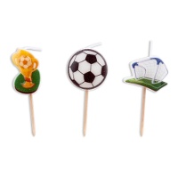 Voetbalkaarsen met beker, bal en doel - 3 stuks